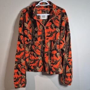 BDG Women's Orange and Brown Patterned Teddy Jacket